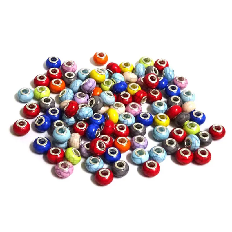 13mm Acrylic Charm European Beads Mixed Color Perles Big Hole Charms Fitting For Bracelet Jewelry Material 100 pcs AB-1 | Украшения и