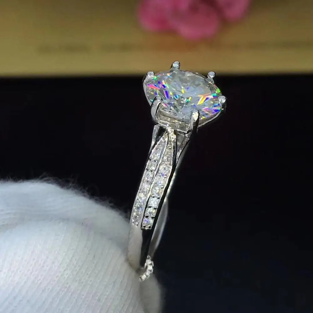Round Silver Moissanite Ring 1ct D VVS Luxury Weding for Women | Украшения и аксессуары