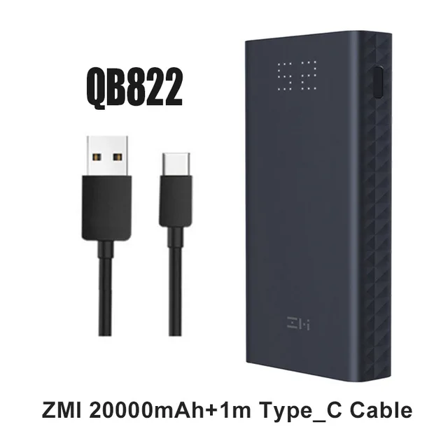 add Type C cable Xiaomi ZMI 20000 мАч Внешний аккумулятор Концентратор QC 3,0 зарядное устройство адаптируется к компьютеру 20000 мАч Внешний Аккумулятор для ноутбука QB822 - Цвет: add Type C cable