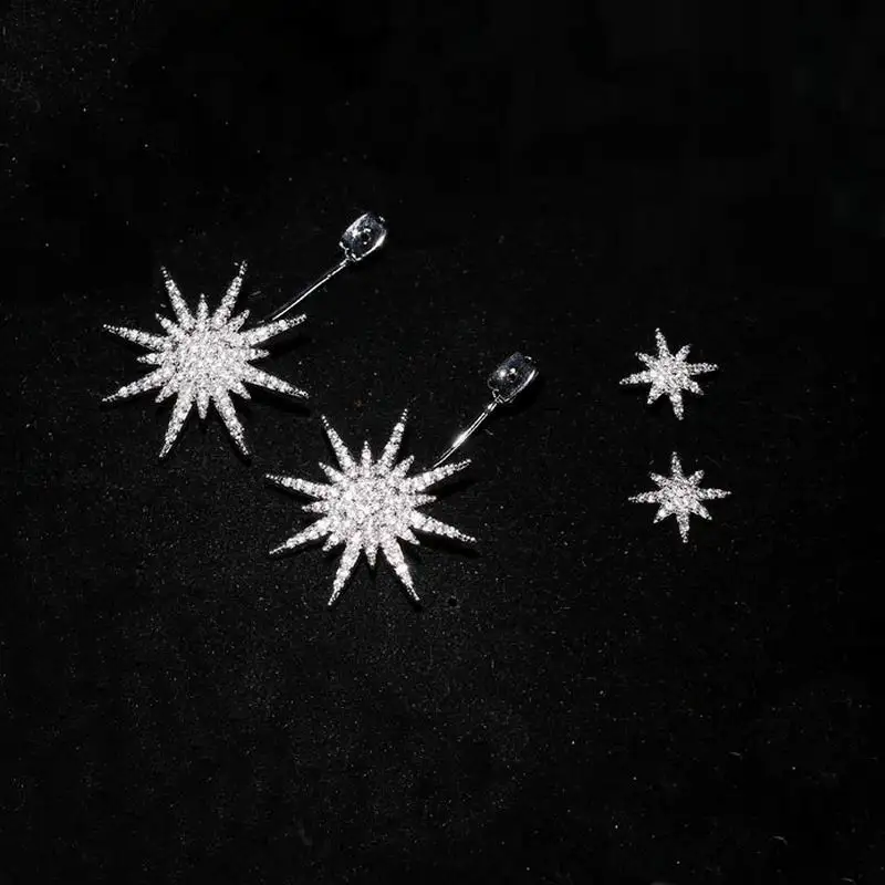 Женские длинные серьги с двойной звездой роскошные стразы классические