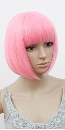 Short hair short straight Bob is inclined bang Pink |