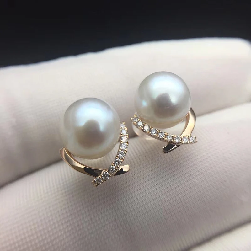 

Sinya Diamond Stud earring with Natural southsea pearls in Au750 gold fashion design jewelry for women girls Mum 2018 News gift