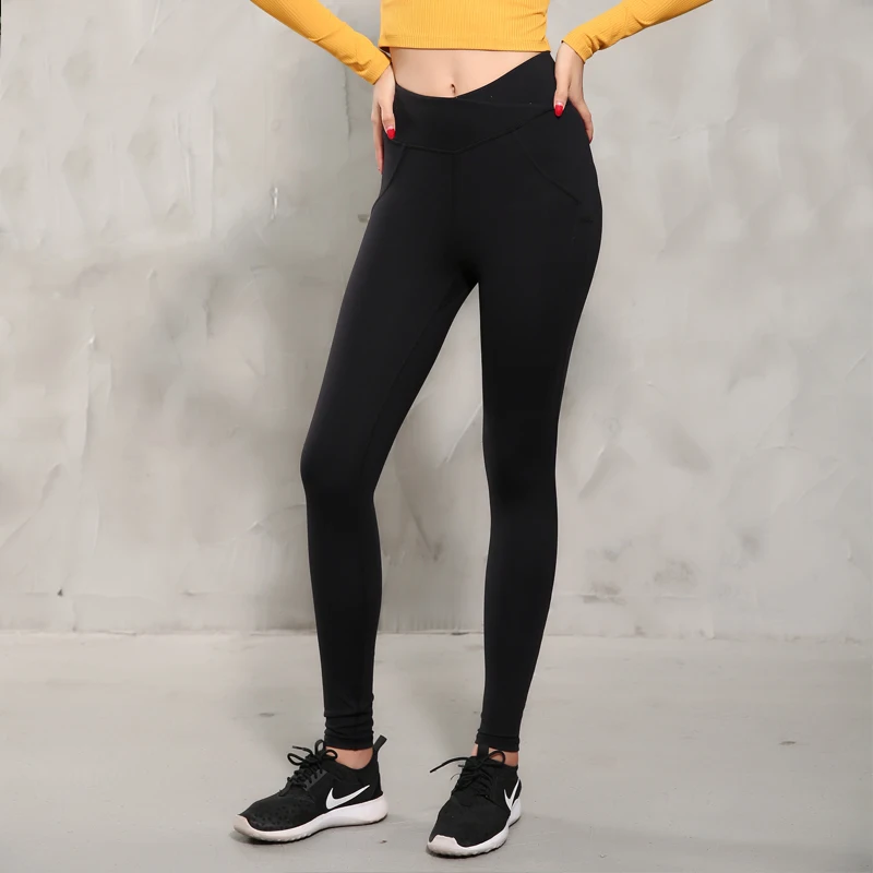 Спортивные леггинсы с v образным вырезом на талии со средней посадкой штаны для