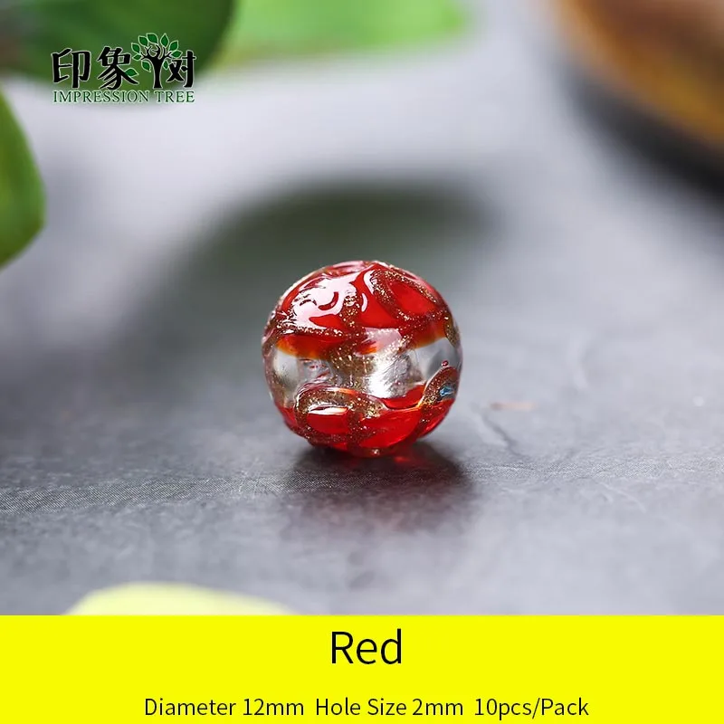 12mm Red 10pcs 10 шт 12 мм ручной работы лэмпворк бусины Золотой песок спиральная Серебряная фольгированная инкрустация ручной работы подвески с орнаментом DIY Изготовление ювелирных изделий 16026 - Цвет: 12mm Red 10pcs