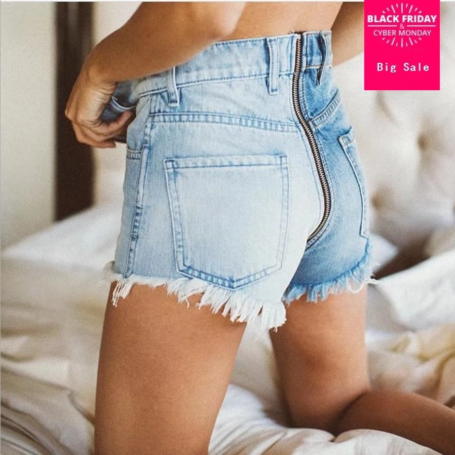 Женские джинсовые шорты на молнии ковбойские с высокой талией и кисточками в европейском стиле лето
