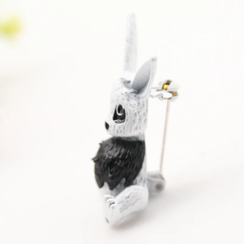 RHao Lovely Rabbit Brooches pins Cute Black White Enamel Animal brooches for Women Men Coat Sweater Clothes jewelry | Украшения и