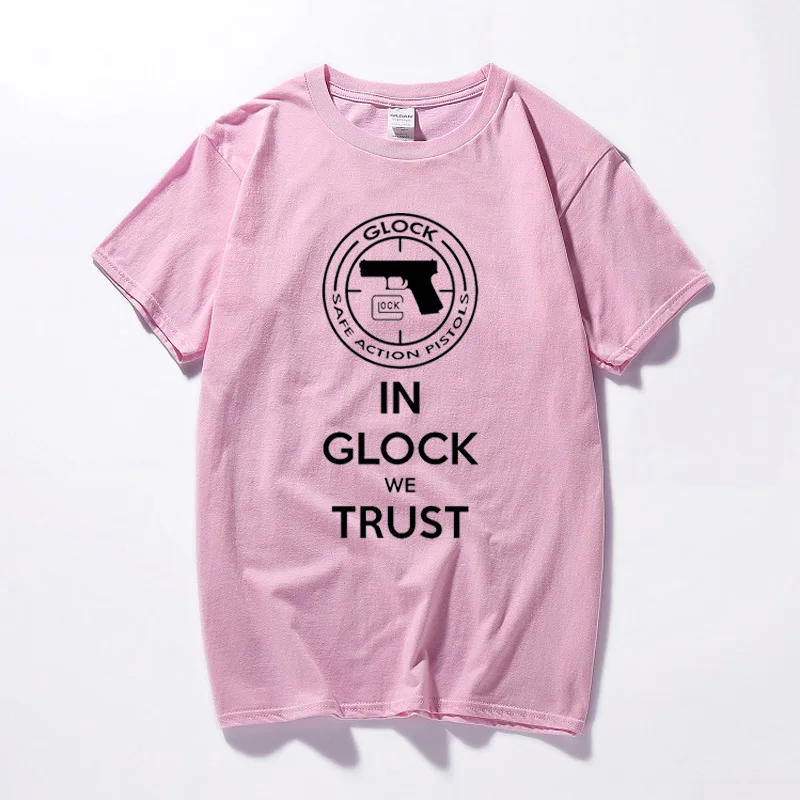 Летняя футболка Camisetas Hombre футболка Glock Handgun логотип США хлопковая футболка с короткими рукавами Топы модная футболка homme - Цвет: Розовый