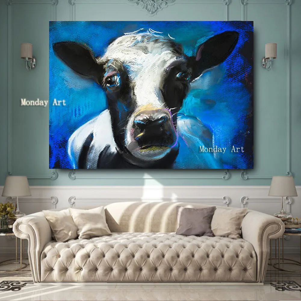 

Free Shipping Big Size Hand Painted Cow Animal Oil Painting On Canvas Pop Art Modern Abstract Wall Art Picture For Kitchen