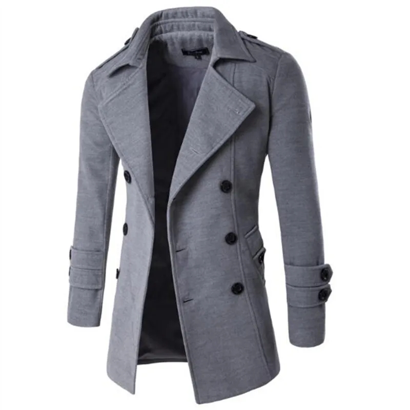 

New Men Casual Pure Color Double-breasted Coats Fashion Men Turn-Down Collar Cotton Blends Overcoats For Male Autumn Winter