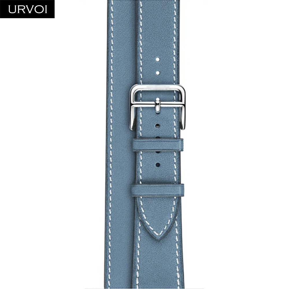 Light blue URVOI двойной тур группа для Apple Watch series 5 4 3 2 1 ремешок для iwatch сверхдлинный ремень высокого качества из натуральной кожи петлевой - Цвет ремешка: Light blue