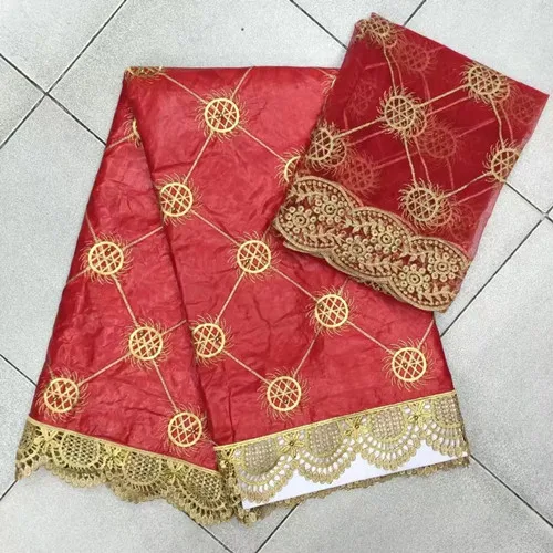 2017 New Fashion African bazin riche getzner Lace Fabric High Quality Embroidery 2yards mesh tulle net lace fabric set! red | Дом и сад