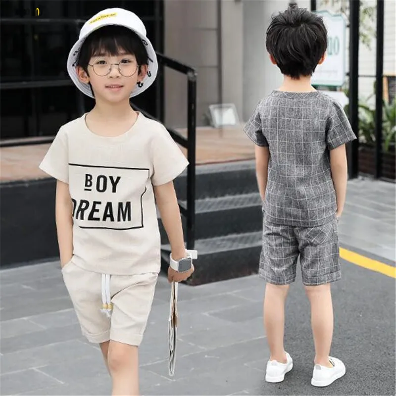 School Boy Sets Summer Tops &amp Pants Casual Letter Short Sleeve Kids Sports Suit Child Clothes 5 6 7 8 9 10 11 12 13 14 Years |