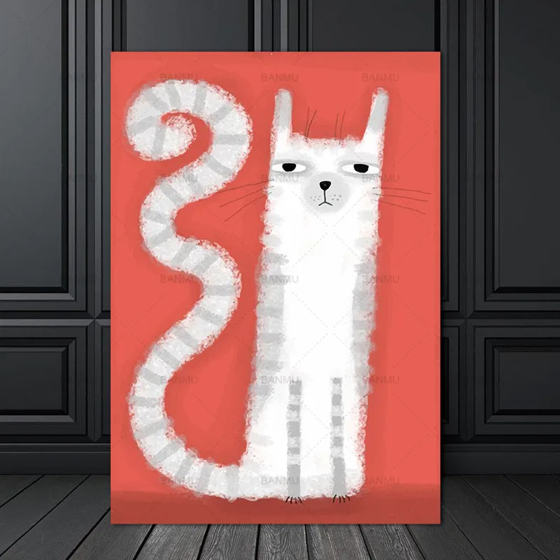 Название товара: Картинка на стену, рисунок, мультяшное животное, кот, декор, постер, холст, живопись, печать на холсте, картина для дома, без рамки.