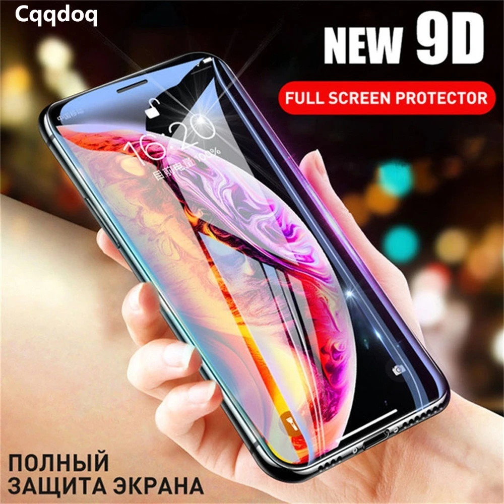 Cqqdoq 9D Screen Protector For iPhone X XR XS MAX Full Cover Protective Tempered Glass 6 6s 7 8 plus Phone Film | Мобильные телефоны