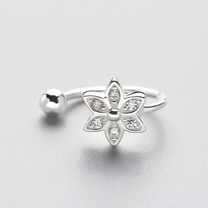 INZATT 1 Piece Real 925 Sterling Silver Mosaic Flower Clip Earrings Minimalist Style Jewelry Accessories For Young Girls Gift | Украшения и