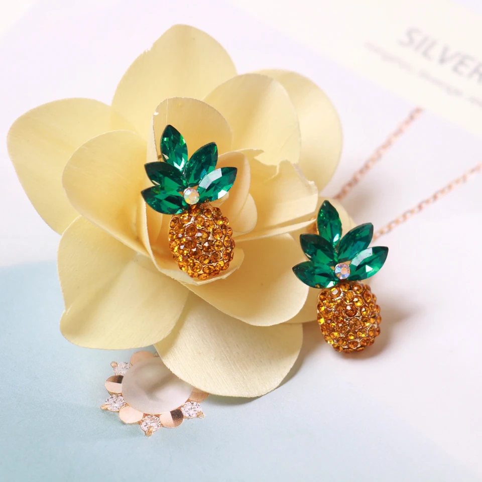 Ztech Exquisite Rhinestone Yellow Green Pineapple Stud Earrings For Women Unique Shining Crystal Fashion Jewelry Christmas Gifts|pineapple stud