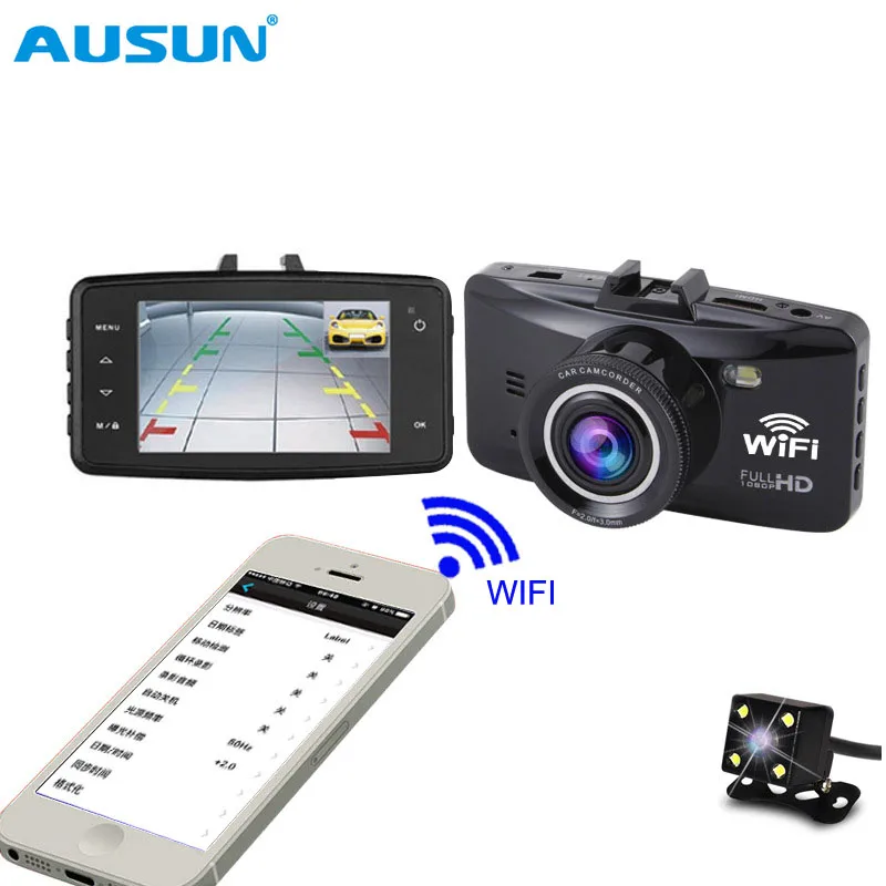 Wi-Fi 2,7 дюймовая камера 1080p Full HD Автомобильная камера регистратор приборная панель ЖК-экран WDR с двумя объективами g-сенсор ночное видение DVR управление приложением