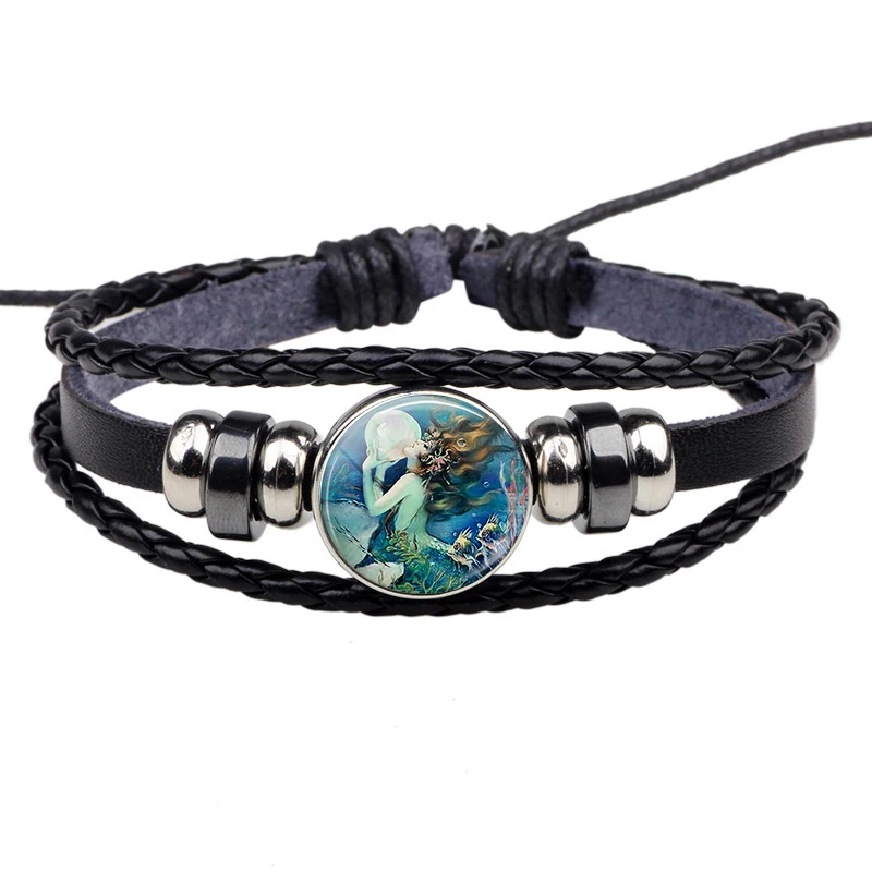 Кожаный браслет с изображением русалки и надписью Fairytale|Гибкие браслеты| |