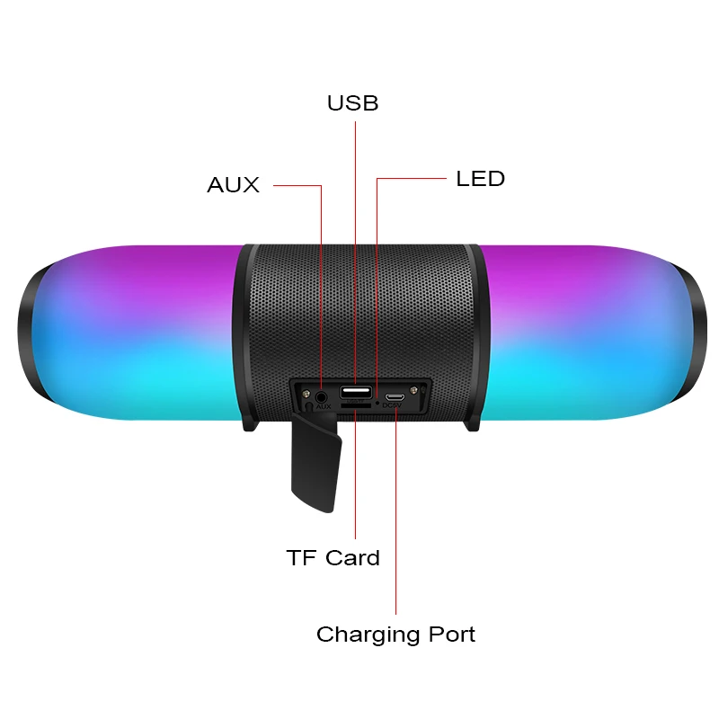 Горячее предложение M& J светодиодный беспроводной Bluetooth динамик TF USB портативный музыкальный звуковой ящик сабвуфер Громкий динамик для телефона ПК с микрофоном