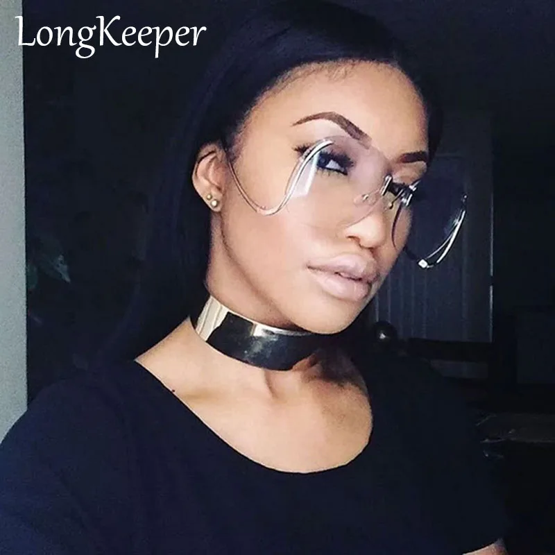 LongKeeper солнцезащитные очки cramilo Винтаж, в стиле ретро, металлический декор, Для женщин без оправы большие солнцезащитные очки оттенком линзы Брендовая Дизайнерская обувь UV400 AB256