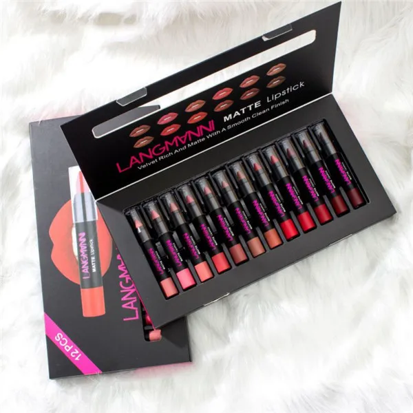 langmanni 12pcs Sexy Matte Lipstick Waterproof Kits Lips Makeup Nutritious Velvet Lip Stick Tint Nude Makeup Cosmetic