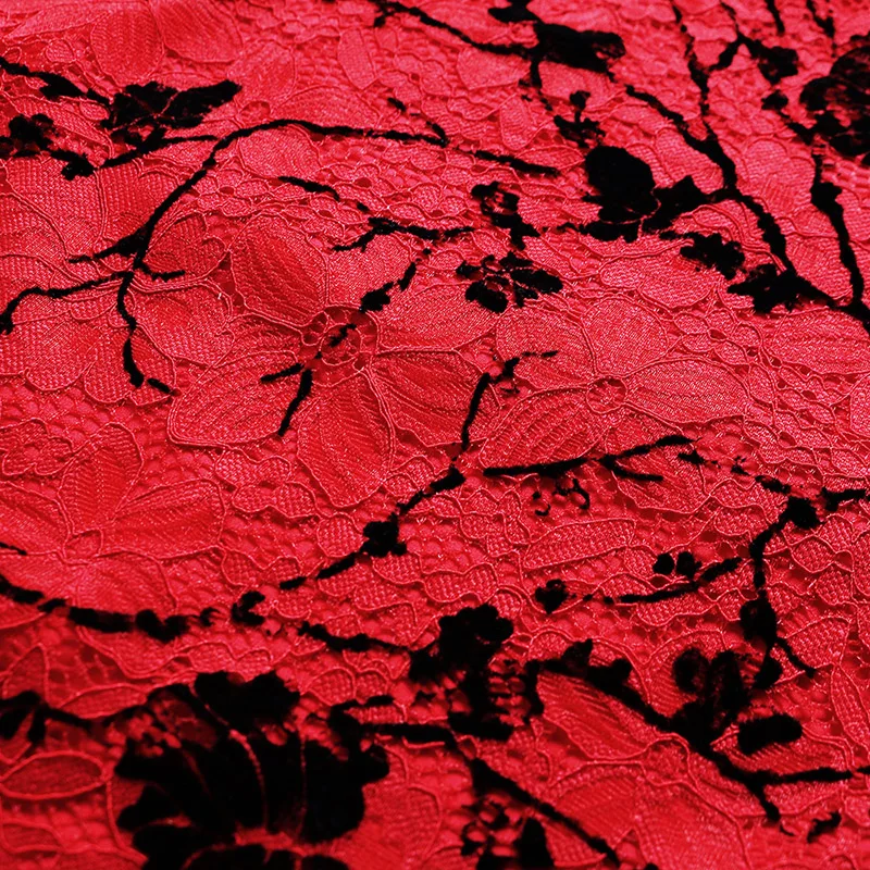 Лето-весна женские черное платье с цветочным рисунком Красный кружевное Слэш