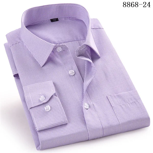 4XL 5XL 6XL 7XL 8XL большой размер мужская деловая Повседневная рубашка с длинными рукавами белая синяя Черная умная мужская деловая рубашка плюс - Цвет: 8868-24 Plaid Purple