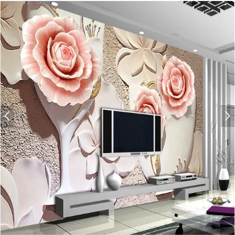 beibehang Custom wallpaper 3D relief large murals TV background wall paper living room stereo seamless Rose 3d mural | Обустройство