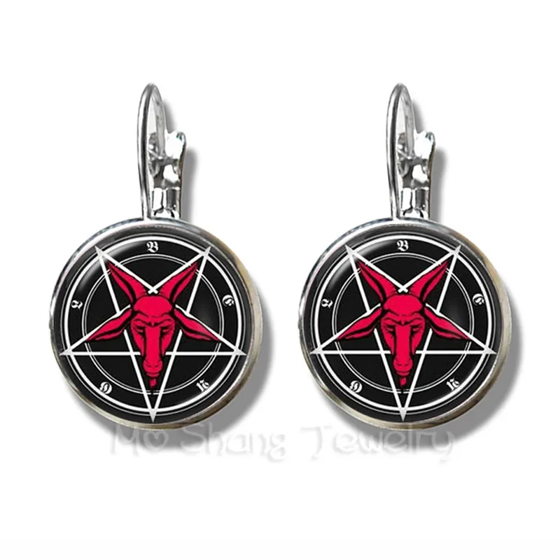 

2018 Supernatural Pentagram Glass Dome Earrings Gothic Pendant Satanism Evil Occult Pentacle Jewelry Pagan Charm Stud Ear