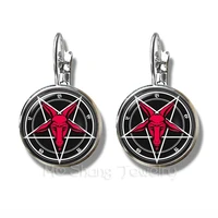 2018 supernatural pentagram glass dome earrings gothic pendant satanism evil occult pentacle jewelry pagan charm stud ear