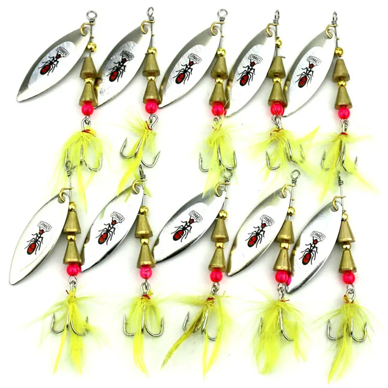 KKWEZVA 5PCS 5.5G 7CM feather Strong noise Insect pattern Fishing bait Tackle Spoon Lures Metal Lure | Спорт и развлечения
