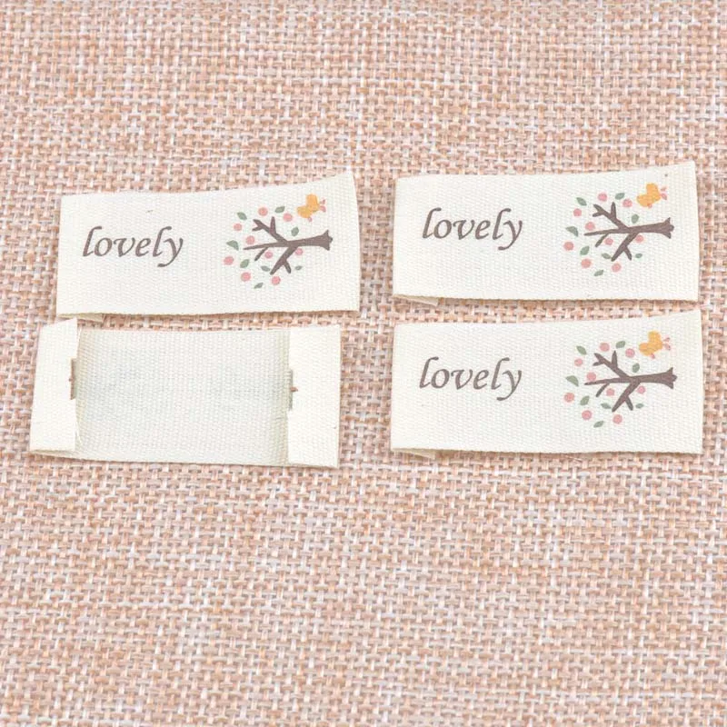 50pcs Beige Woven Labels For Clothing Care Cartoon Tree Shoes Bags Washable Garment Tags CP1534 | Дом и сад