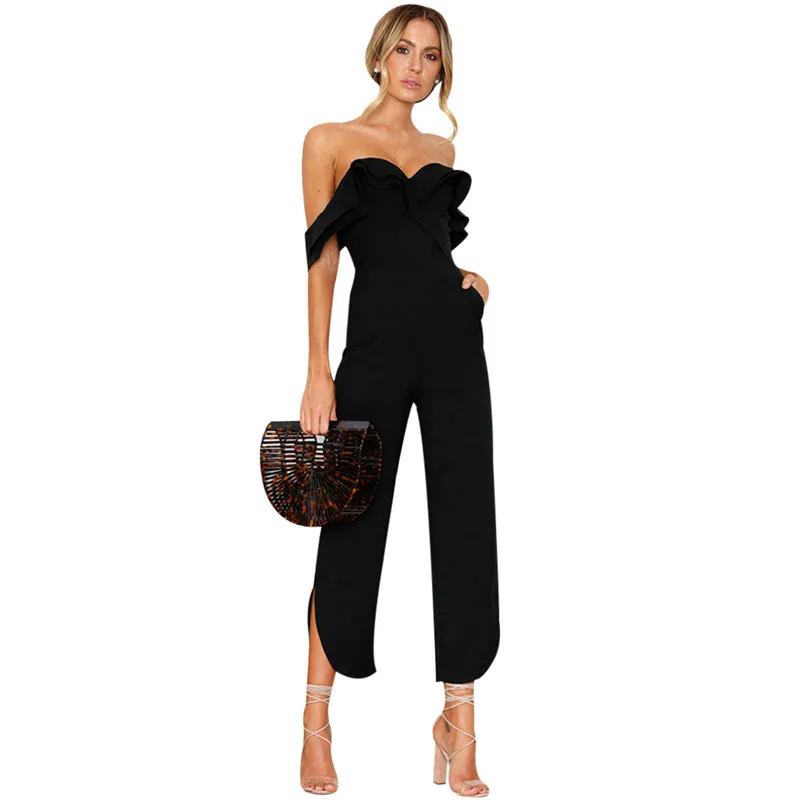 Со складками с открытыми плечами комбинезон женский 2018 лето мода открытая спина