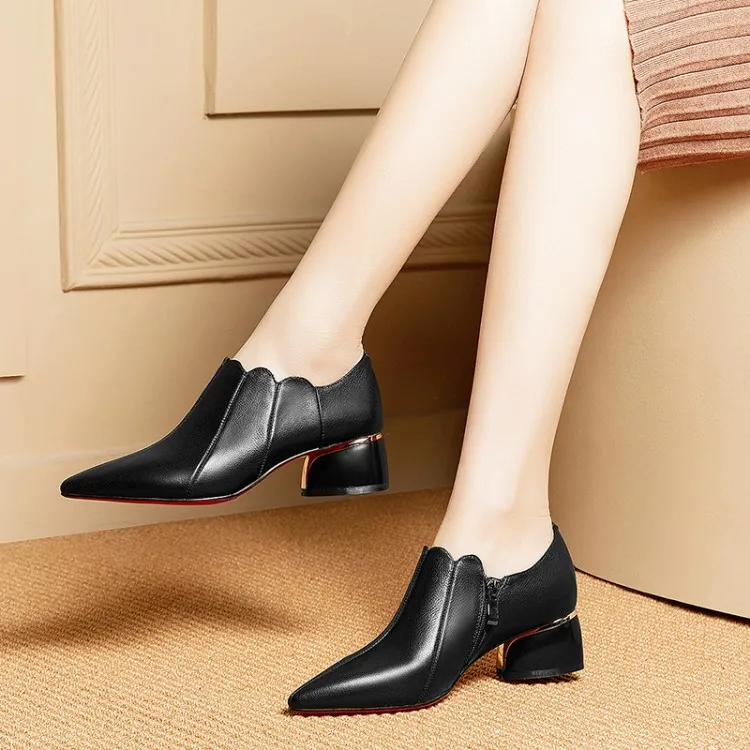 MLJUESE 2019 women pumps Soft Cow leather autumn spring black color slip on pointed toe high heels shoes party dress size 33-42 | Обувь