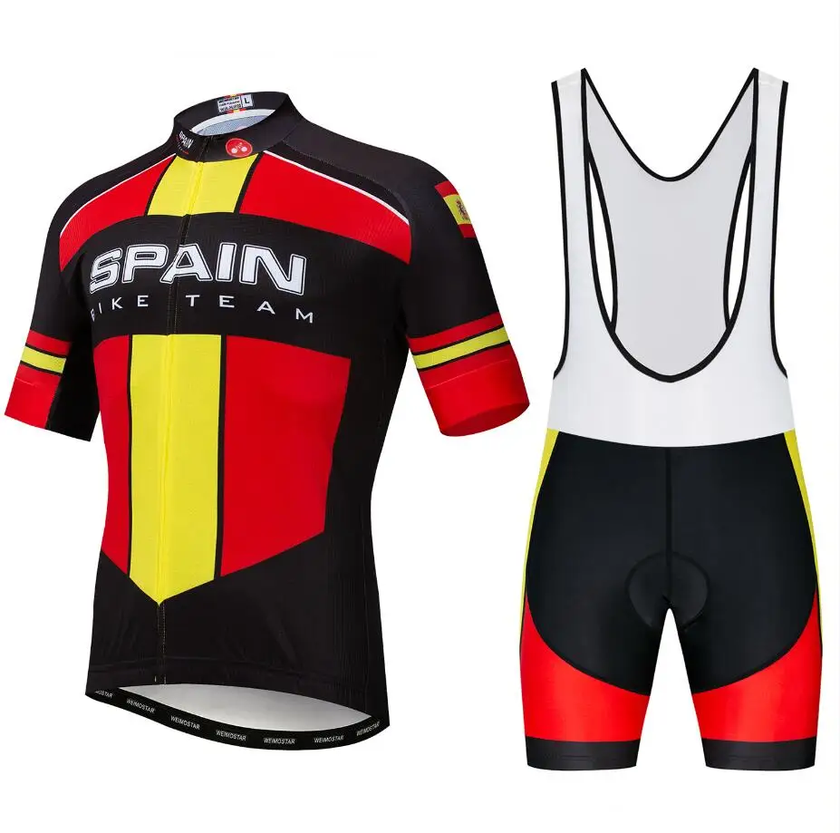14 Spain Bib Set Для мужчин Велоспорт Джерси с коротким рукавом MTB велосипед гель шорты германия Польша Бразилия испанско-португальский Майо Ciclismo - Цвет: 14 Spain Bib Set