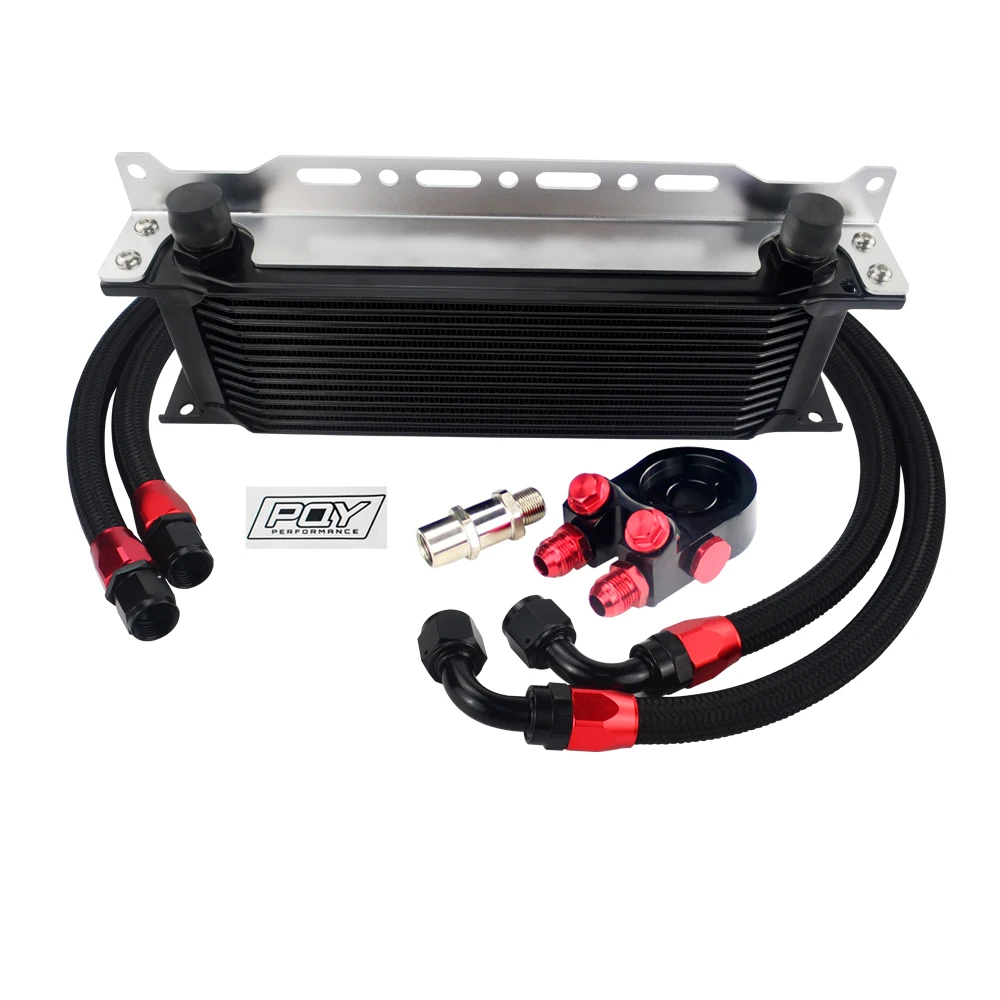 BLACK 6746BK OCB01S Универсальный 13 рядов масляный радиатор+ Масляный фильтр Сэндвич адаптер+ нейлон нержавеющая сталь плетеный AN10 шланг+ Масляный радиатор монтажный кронштейн - Цвет: BLACK 6746BK OCB01S
