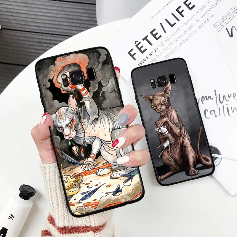Татуировка Сфинкс Кошка силиконовый чехол для Samsung S6 край S7 S8 плюс S9 S10 S10e M10 M20 M30