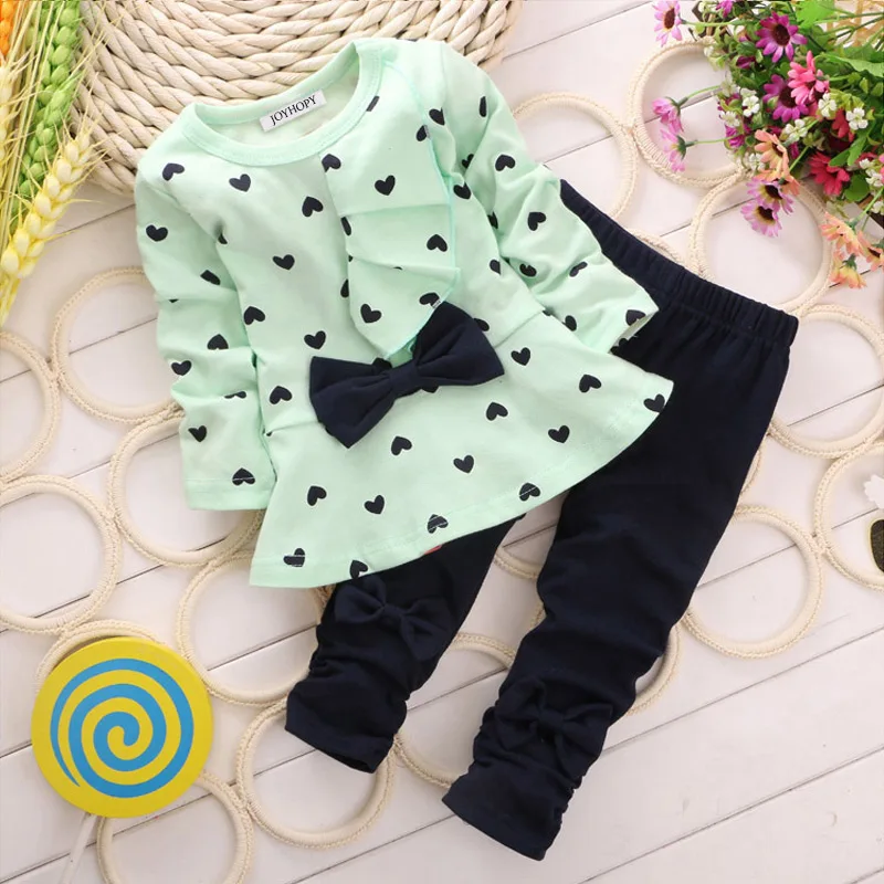 Love green Комплекты одежды для маленьких девочек Новая Осенняя детская одежда для девочек Футболка+ штаны Рождественские наряды для малышей детский спортивный костюм для девочек - Цвет: Love green