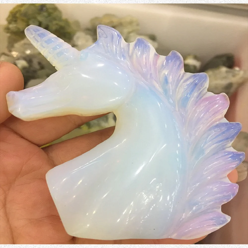 

5" Natural Crystal Stone Moonstone Unicorn Figurine Reiki Healing Crystal Statue Decor