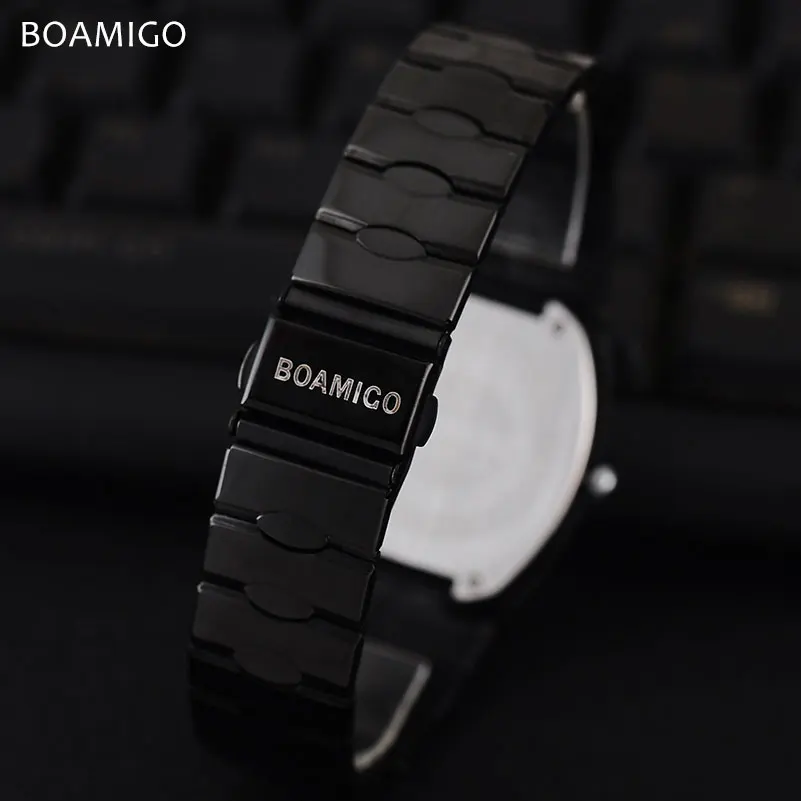 Мужские кварцевые часы стальные деловые 2017 бренд BOAMIGO черный браслет Подарочные