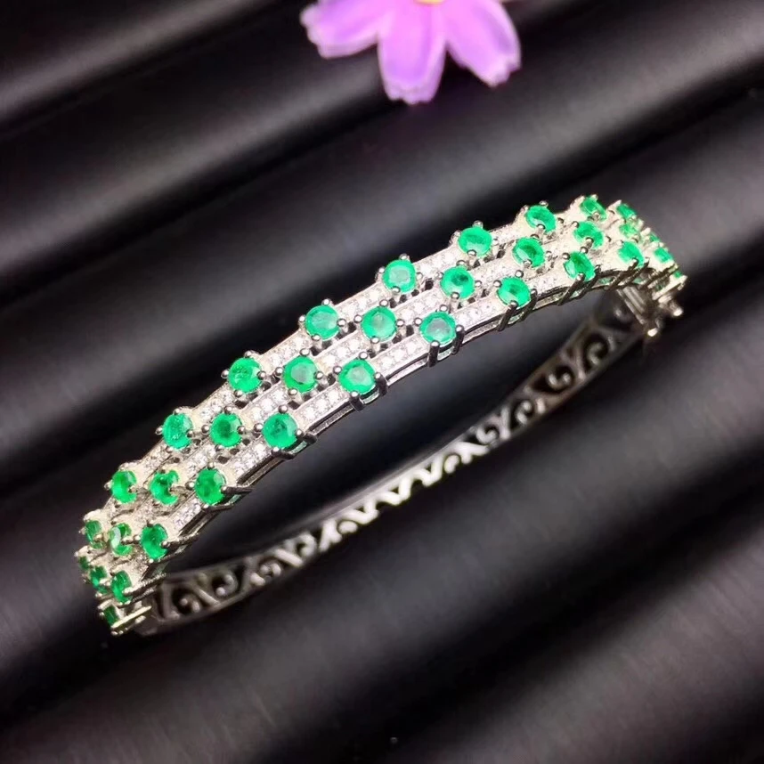 

natural green emerald gem bangles natural gemstone Bracelet S925 silver luxurious row layer thick women party gift fine jewelery