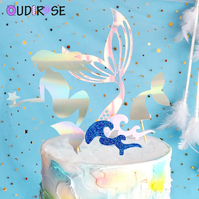 OUDIROSE Радужный Розовый хвост русалки Раковина Морская звезда Торт Топпер