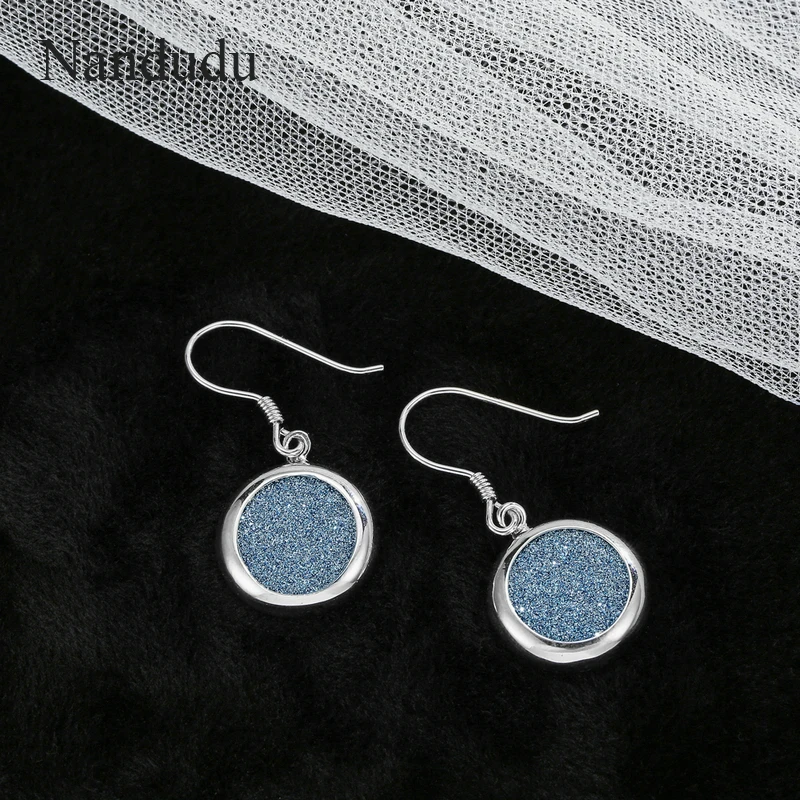 Nandudu 925 пробы серебряные круглые Висячие серьги для женщин вставка