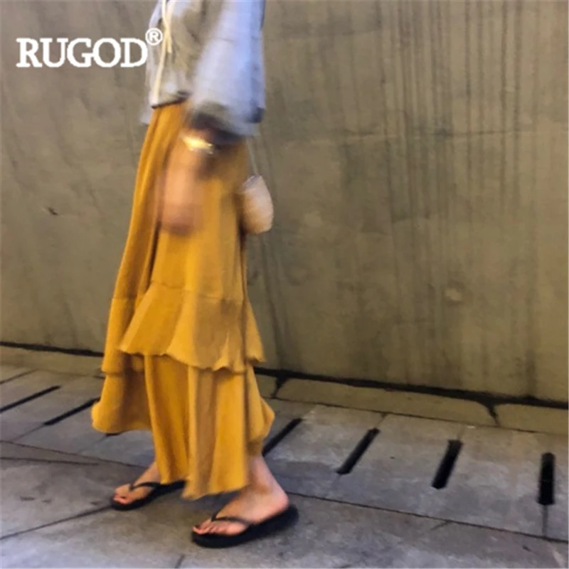 Женская шифоновая Асимметричная юбка RUGOD однотонная длинная с оборками