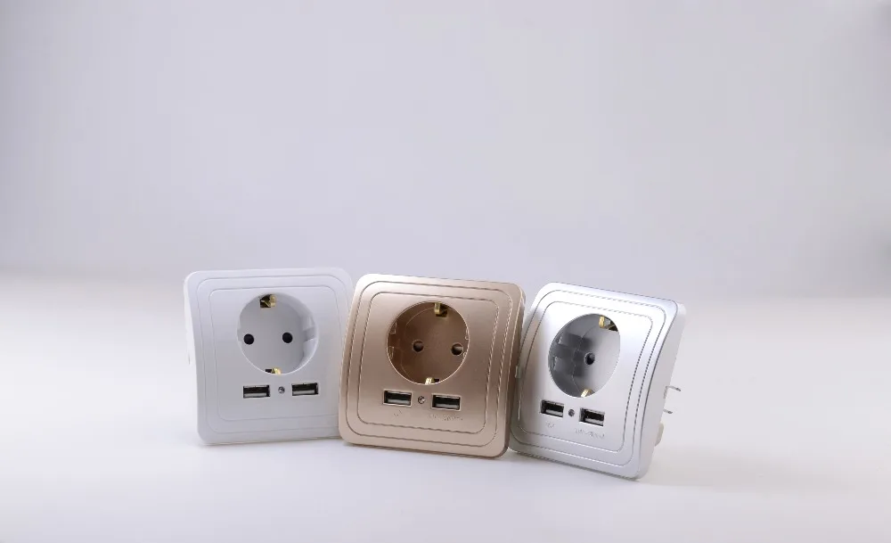 Esooli, двойной USB порт, настенное зарядное устройство, адаптер для зарядки, 2А, настенное зарядное устройство, адаптер, штепсельная вилка европейского стандарта, розетка, электрическая панель с заземлением