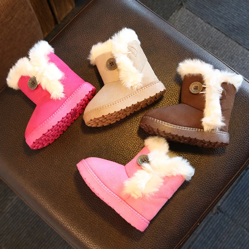 CMSOLO Boots For Girls Warm Rubber Boot Boys Plush Winter Children Brown Shoes Buckle Fur Flat Kids | Детская одежда и обувь