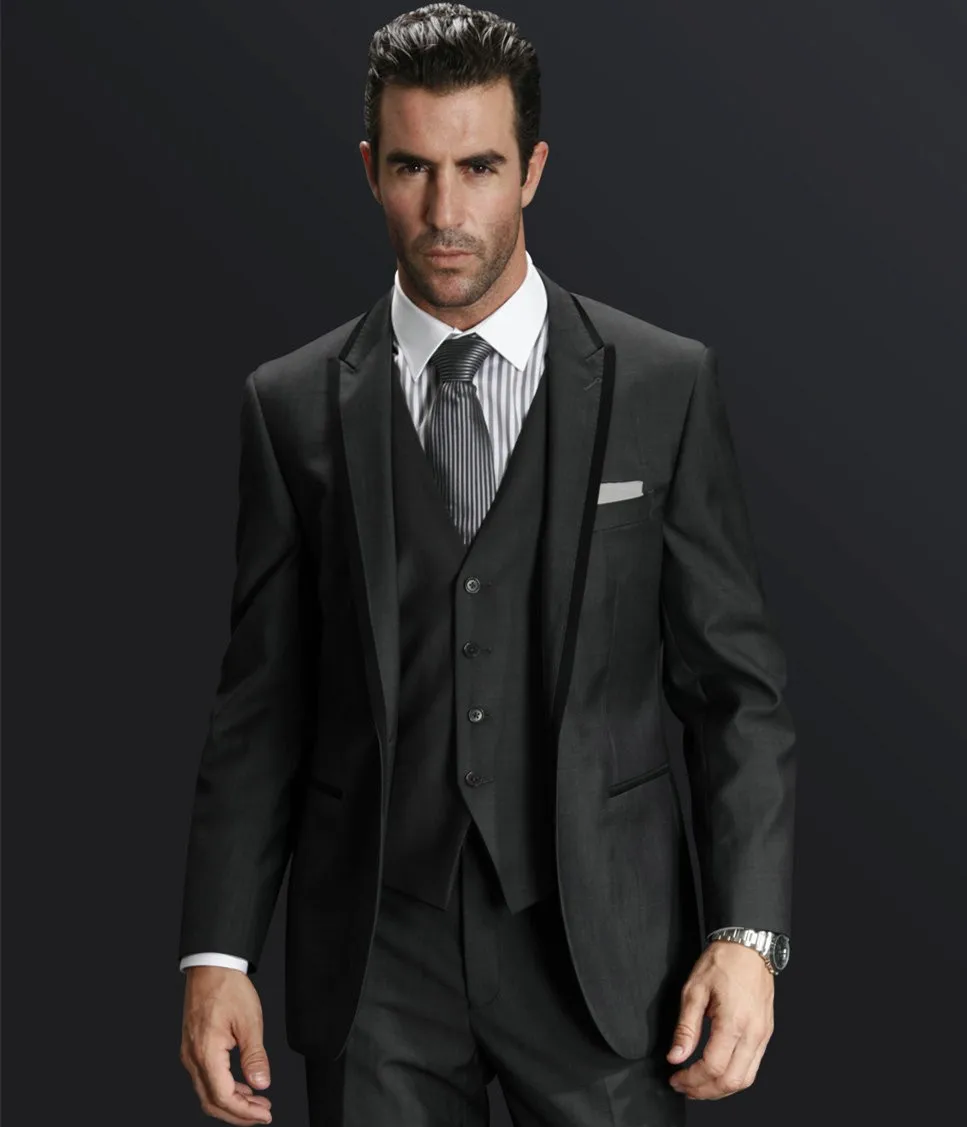 

Wedding Tuxedo 2022 Custom Made Suits Men Groom Wear Dark Gray Three Piece Free Shipping