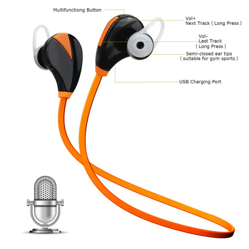 New Bluetooth earphone Wireless Headset Stereo Sports mp3 Studio Music With Mic Handsfree Sweatproof for iPhone 6 7 phone | Электроника