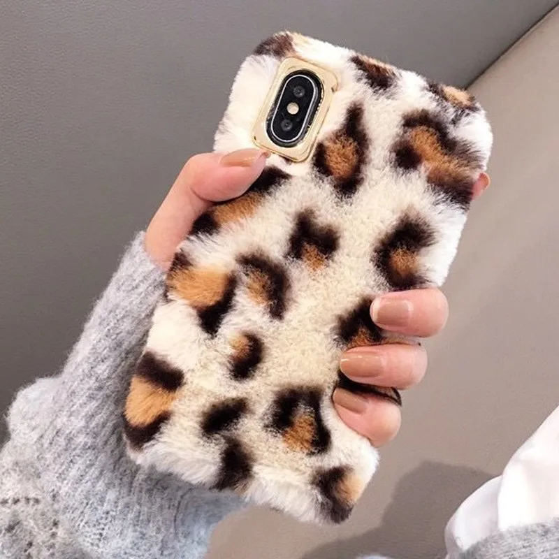 Yellow Leopard Милый пушистый кроличья шерсть меховой чехол для телефона для iPhone X XS Max XR 8 7 6 6S Plus Леопардовый принт чехол милый теплый Блестящий Мягкий ТПУ чехол - Цвет: Yellow Leopard