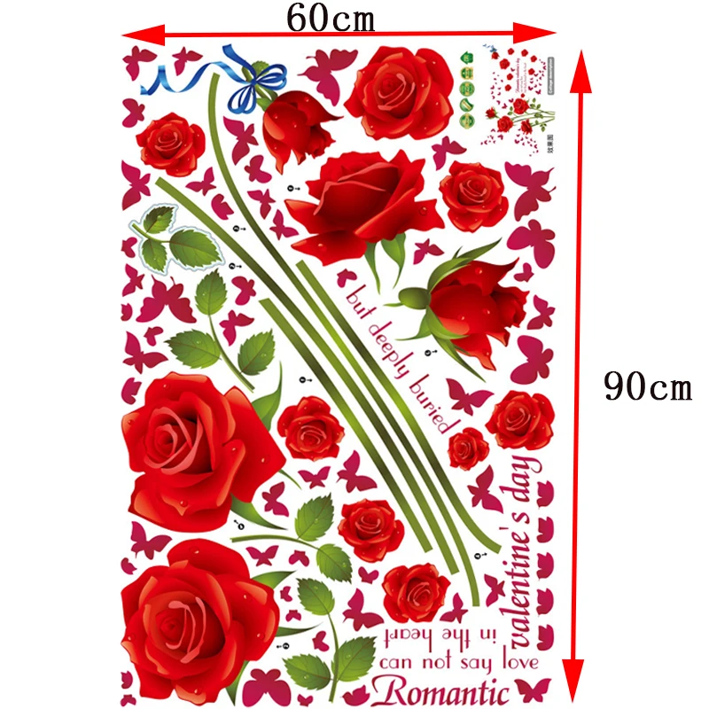 

GQIYIBBEI Removable Romantic Butterfly Red Rose Bedroom Porch Living Room Bathroom TV Background Decorative Wall Sticker